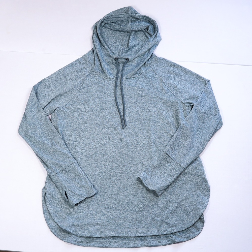Athleta Uptempo Hoodie Sweatshirt Women Large Blue Green Heathered Thumbhole L